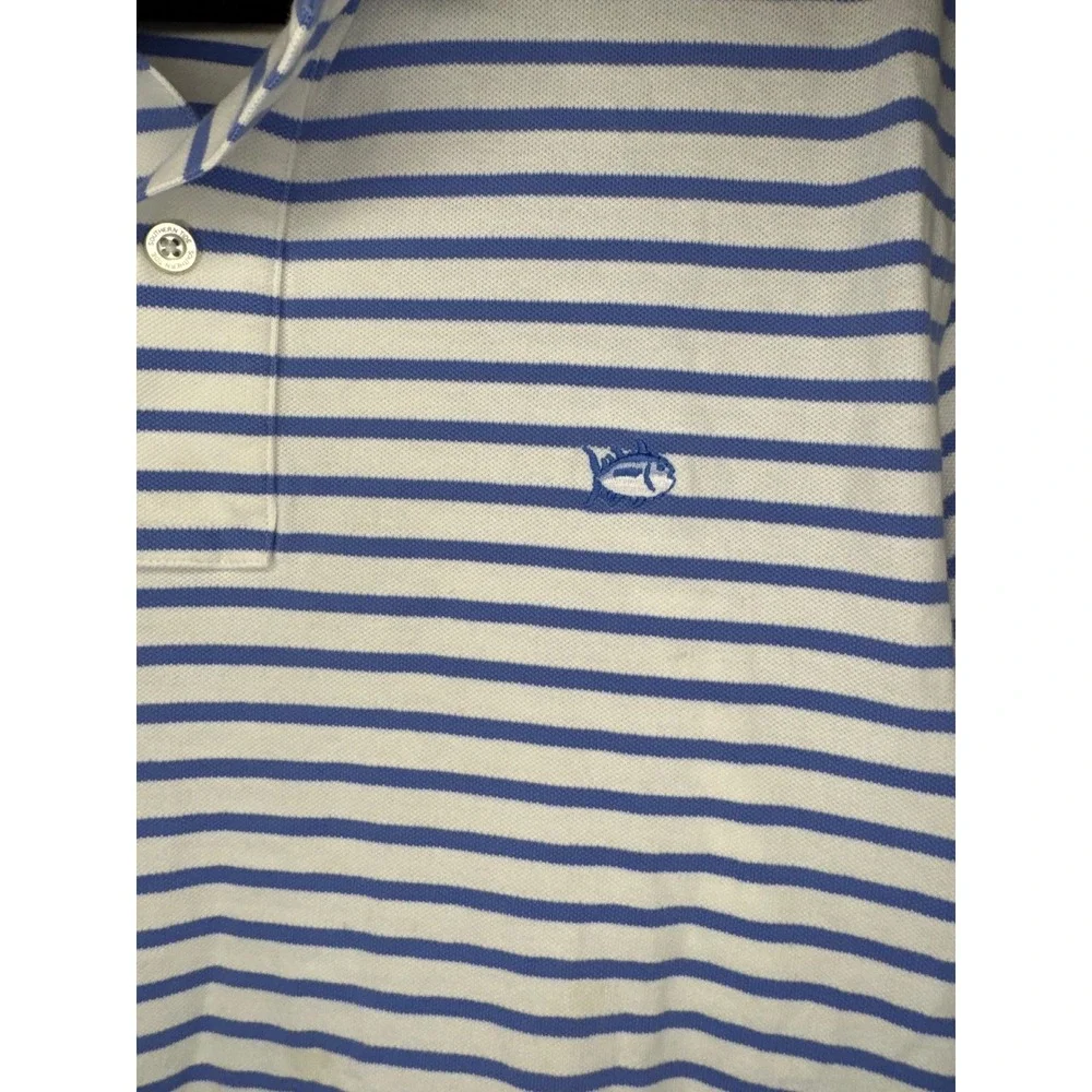 Southern Tide Mens Skipjack Polo Shirt Small Blue White Striped Short Sleeve S